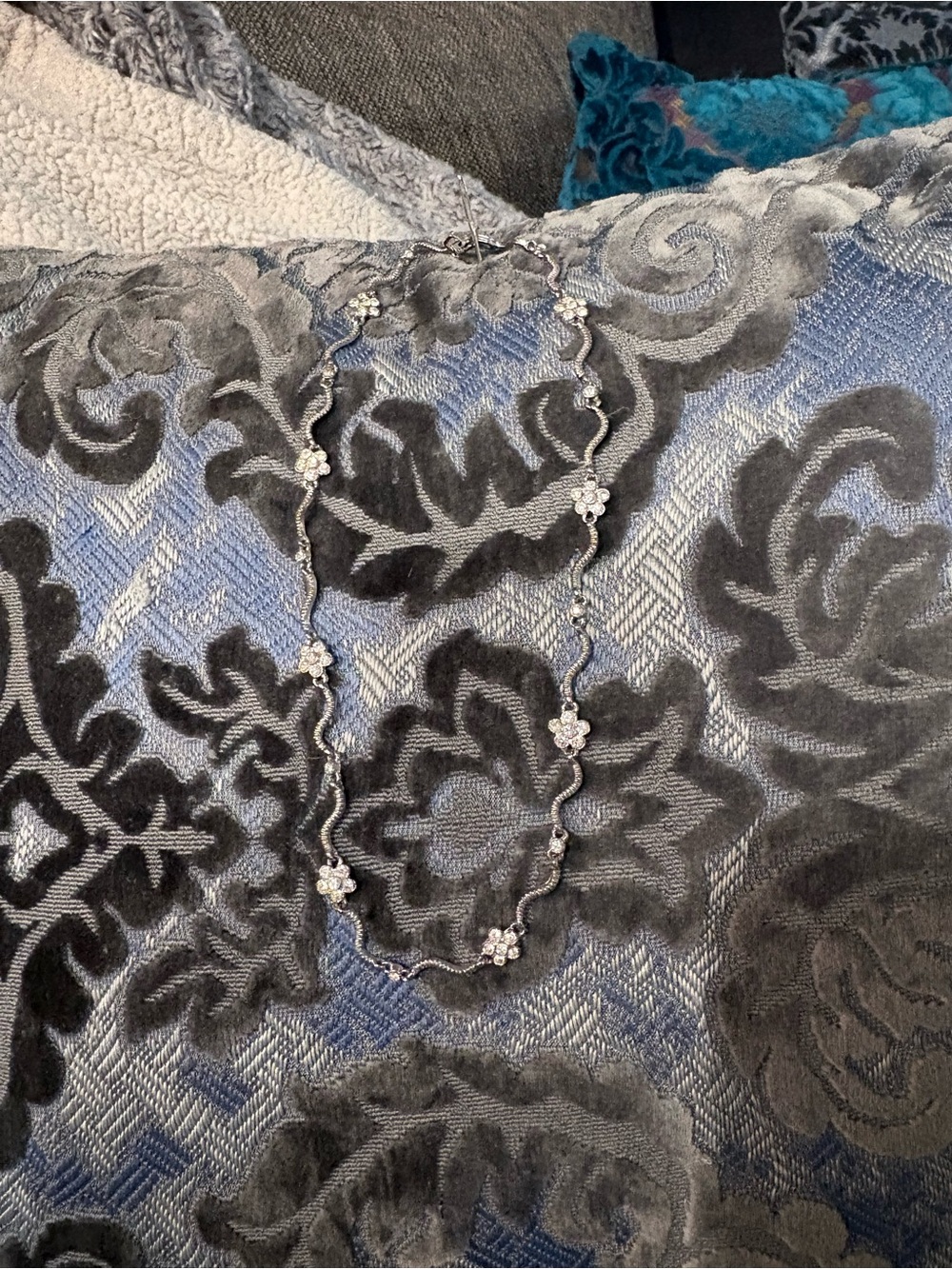 Avon Silver Floral Crystal Station Necklace - Elegant Women's Jewelry